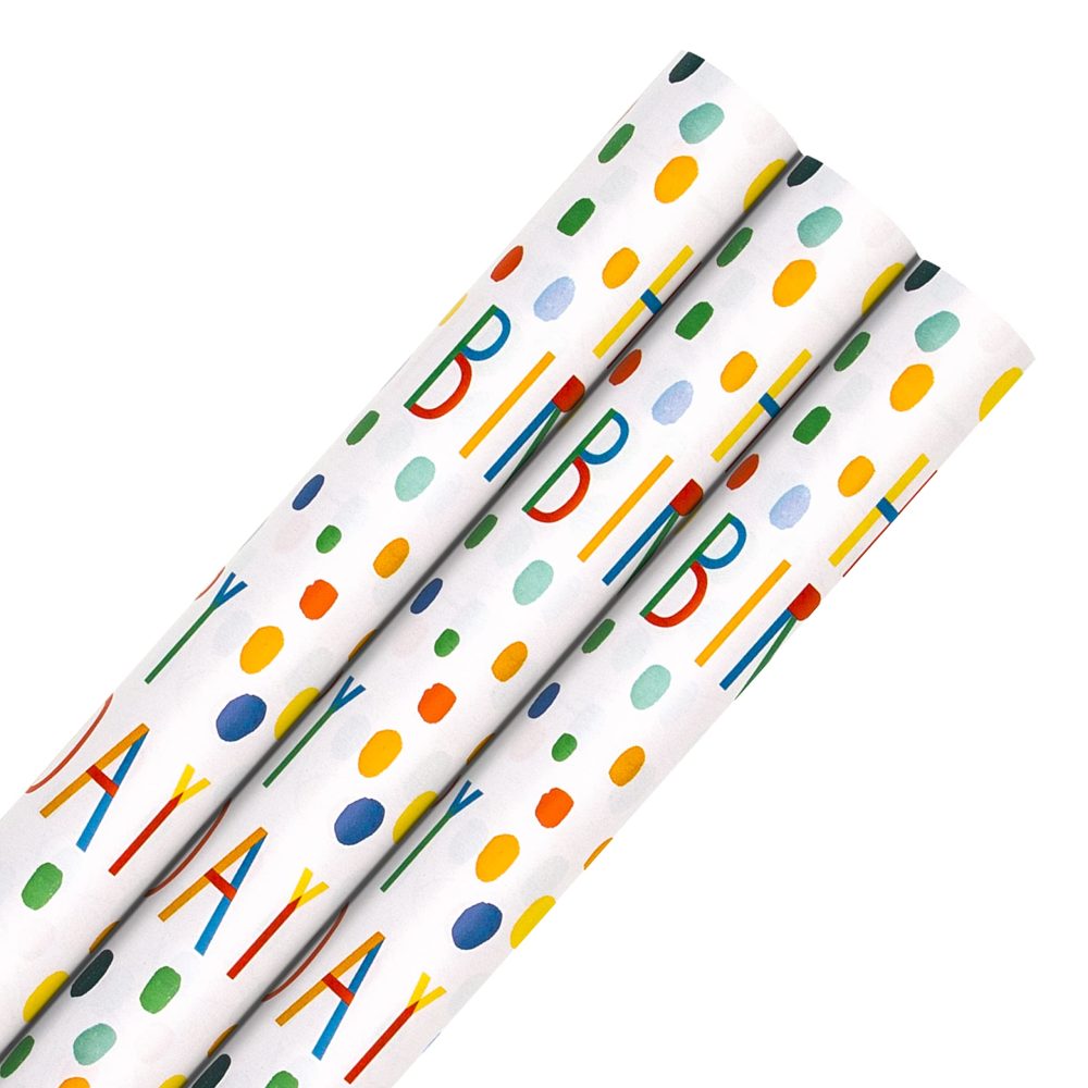 Hallmark Birthday Wrapping Paper Bundle - 3 Rolls in 1 Patterned Design, Birthday Roll Wrap Bundle