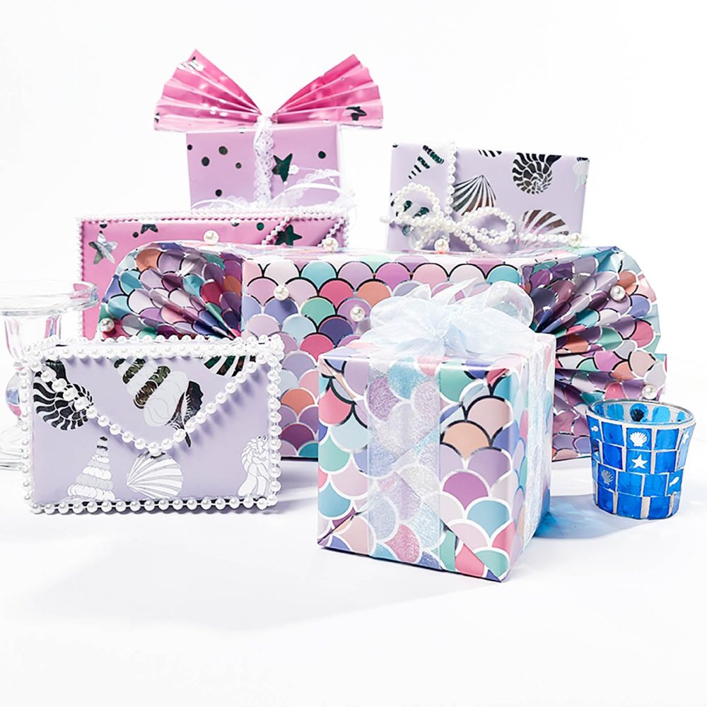 ZYOOO Mermaid Wrapping Paper Roll,3 Rolls-43x300cm Per Rolls, Metallic Foil with 3 Different Design Gift Wrapping for Birthday,Holiday,Girls,Baby Shower,Party DIY Pack - Image 4