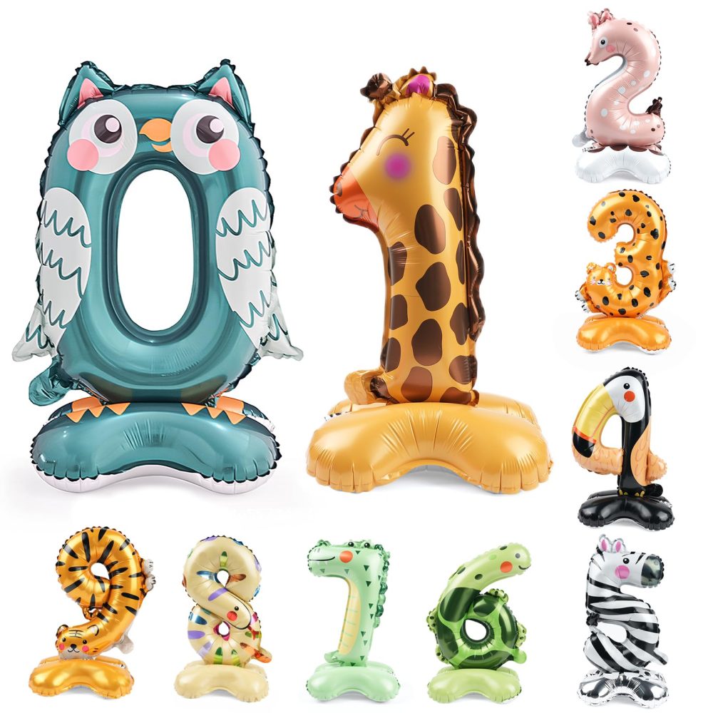 OSDUE 10 PCS Number Balloons Kids Party Supplies, Cute Animal Birthday Decorations, Owl, Giraffe, Fox, Leopard, Zebra, Turtle, Crocodile, Snake, Tiger, Animal Ballons for Baby Shower Birthday Supplie