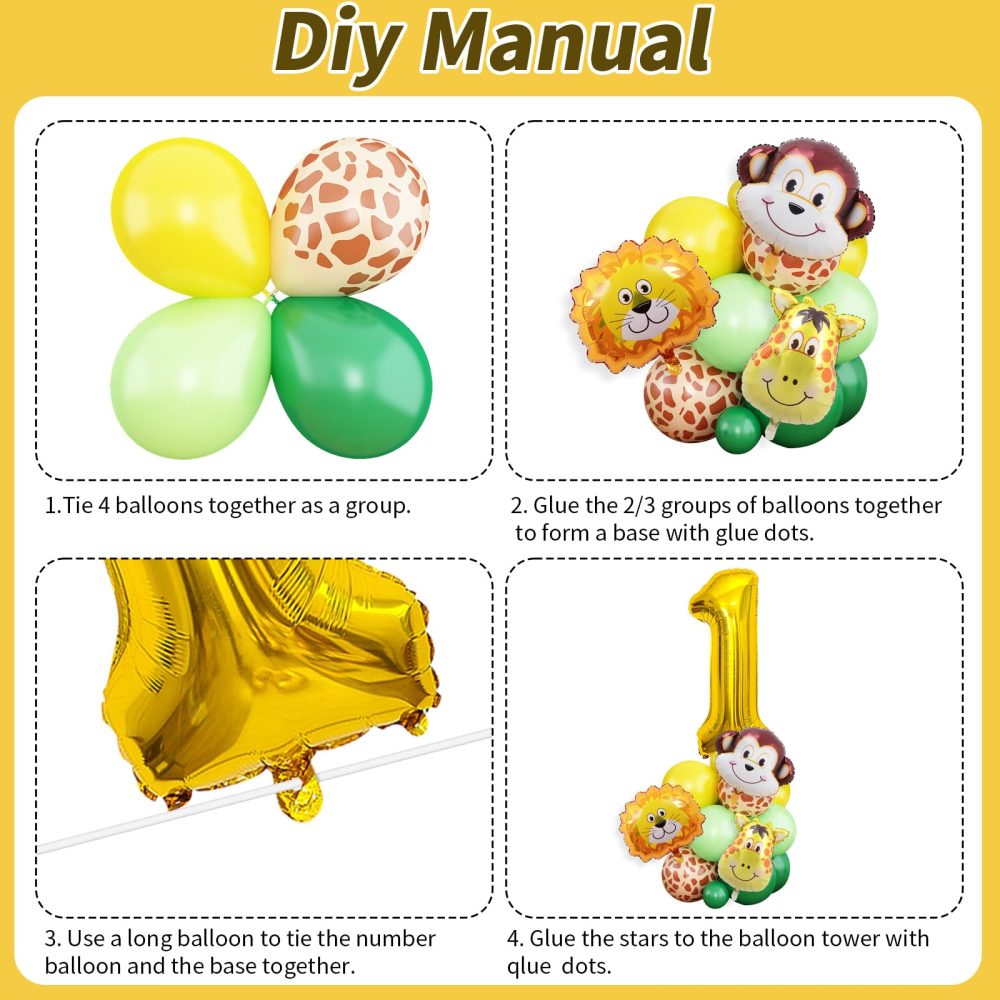 Safari Jungle Balloons for 1st Birthday Boys Girls, Jungle Theme First Birthday Decoration with Gold Number Balloon 1, Animal Print Balloons for Wild One Tropical Theme Party Supplies Baby Shower - Image 3