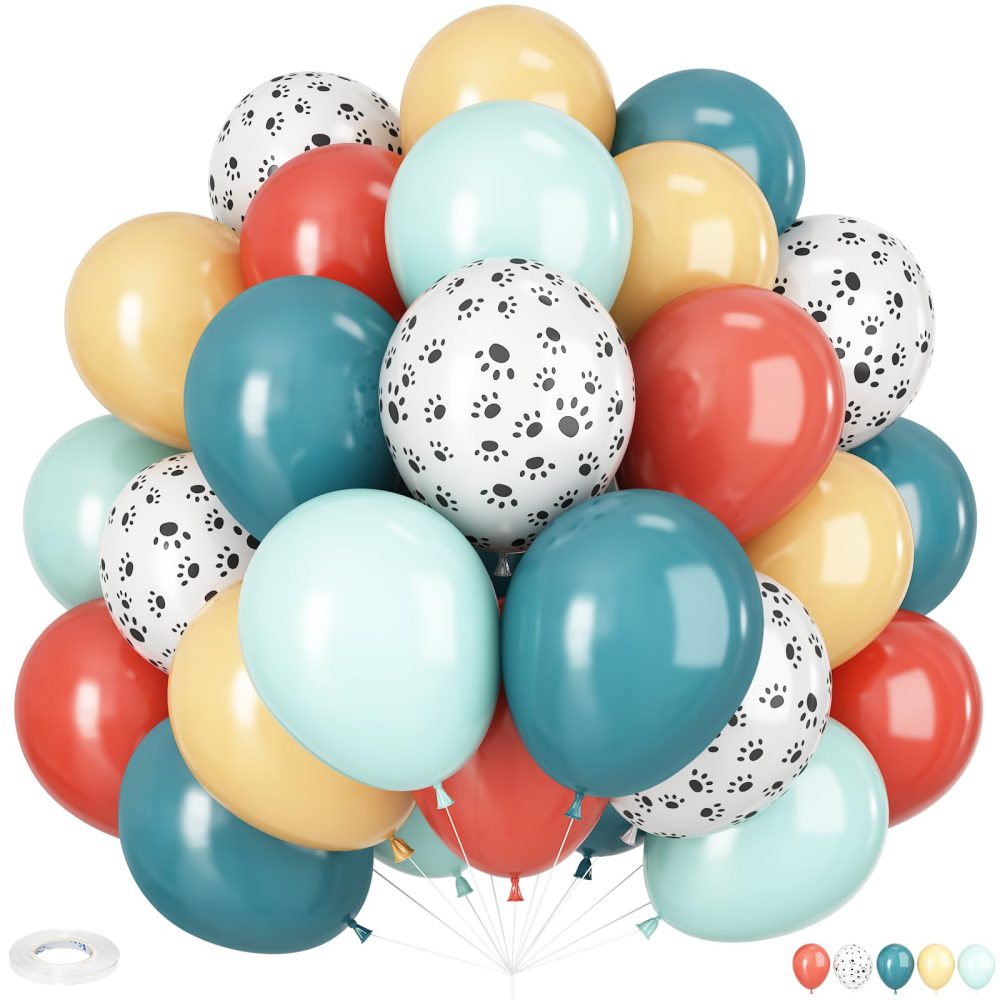 Dog Paw Balloons,12 Inch Blue and Orange Balloons 50Pcs Paw Print Balloons with Blue Orange Green Balloons for Boys and Girls Birthday Baby Shower Dog Birthday Party Decoration