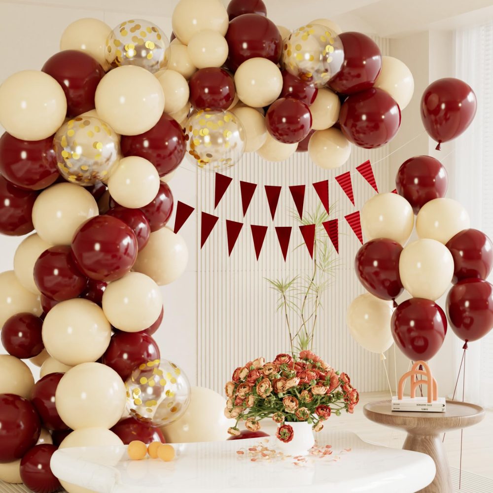 Burgundy Balloon Arch Kit,123Pcs Wine Red and White Balloons with Gold White Confetti Balloons, Wine Red Party Decorations for Wedding Bridal Anniversary Decorations Valentines Day Birthday Party Deco - Image 5