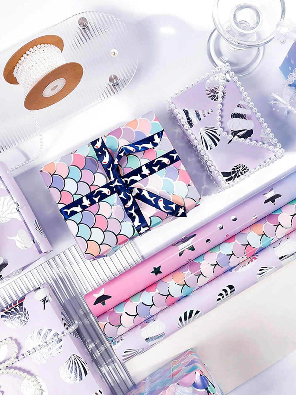 ZYOOO Mermaid Wrapping Paper Roll,3 Rolls-43x300cm Per Rolls, Metallic Foil with 3 Different Design Gift Wrapping for Birthday,Holiday,Girls,Baby Shower,Party DIY Pack - Image 5