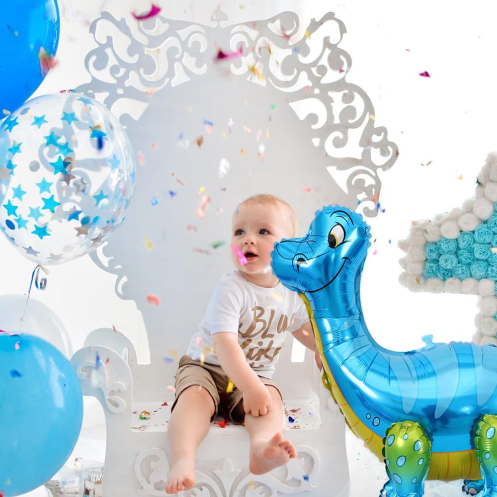 3D Dinosaur Balloon for Birthday Party Decorations, Kids Dinosaur Party Balloon, Aluminium Foil Balloons for Birthday Party Animal Theme Party,Long-Necked Dinosaur Blue - Image 5