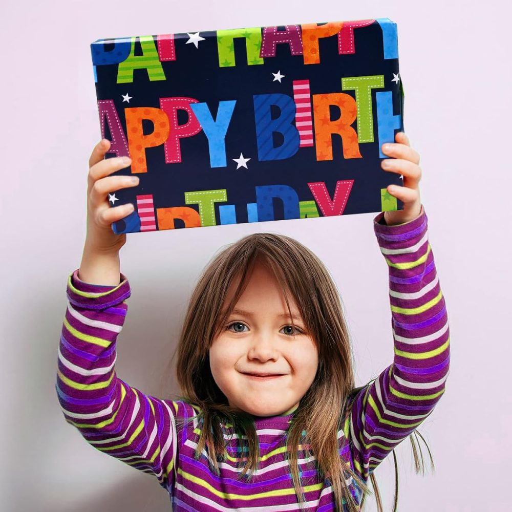 ADQUATOR 10m×43cm Roll of Black Happy Birthday Colorful 80g Wrapping Paper, 100% Recyclable ECO Gift for Birthday Present Party Decorations - Image 2