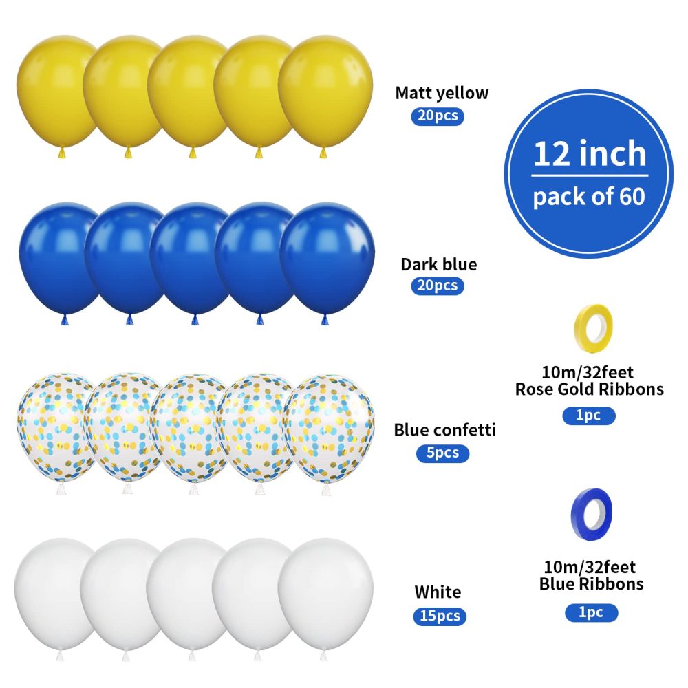 Biapian Yellow Blue Balloons, 60PCS Blue Yellow White Balloons, 12Inch Blue Gold Confetti Balloons Dark Blue Latex Balloon Helium for Birthday Wedding Graduation Baby Shower Socer Party Decoration - Image 7