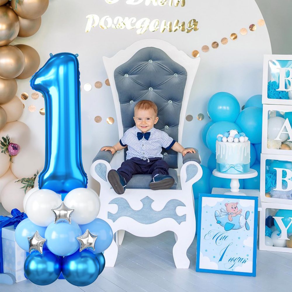 40 Inch Blue Number 1 Balloon, Giant Number 1 Foil Balloon, Large Number One Balloons Tower Stand with Star, Big Helium Digital Balloons Stack for Boys First 1st Birthday Baby Shower Anniversary Party - Image 6