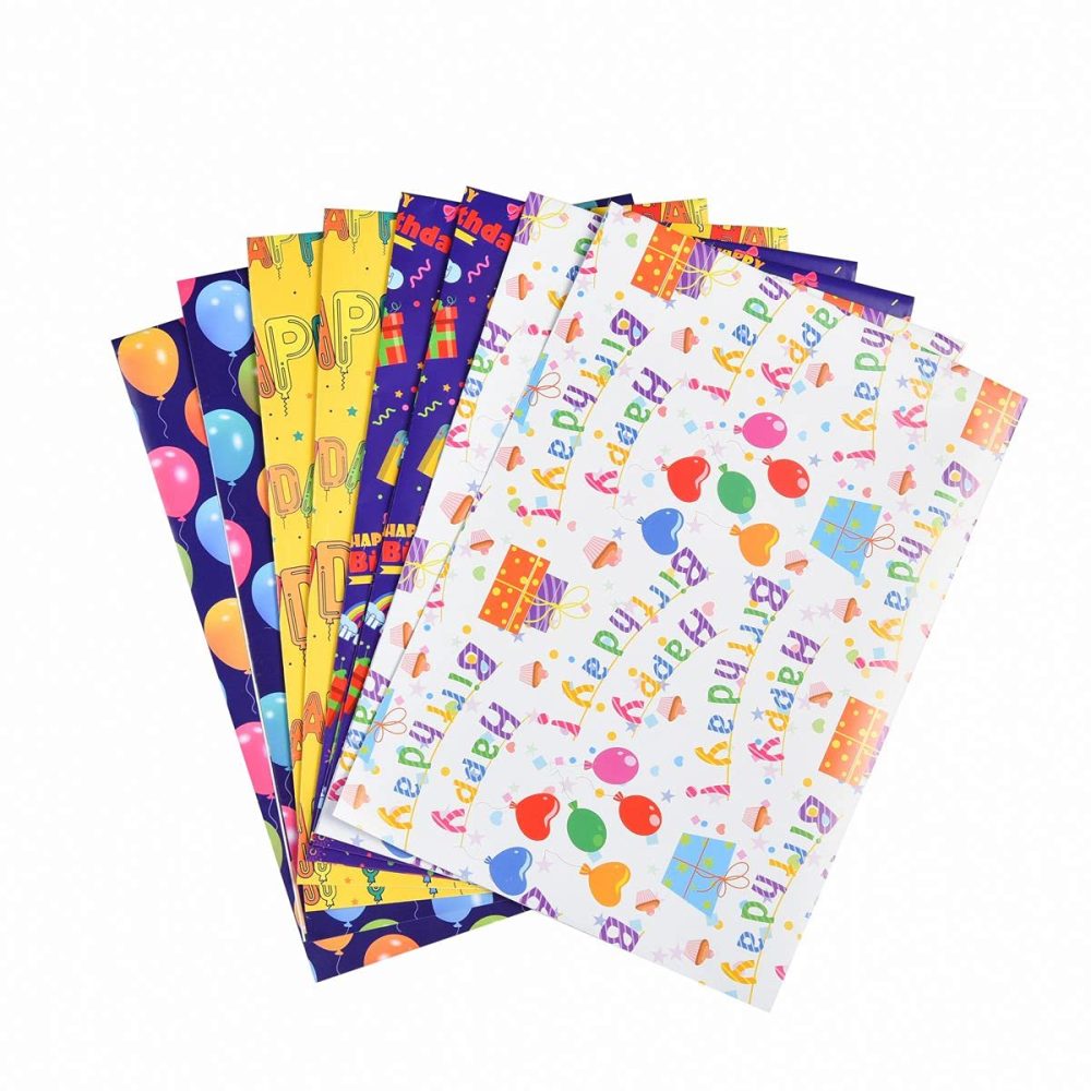 Birthday Gift Wrapping Paper, 8 Pack 70x50cm Folded Sheets with Free Birthday Card for Men, Women, Kids Presents Wrap - Image 4