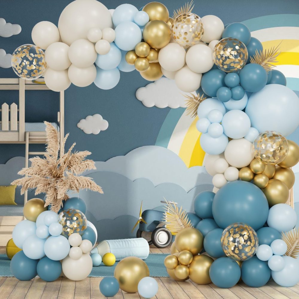 Dusty Blue Balloon Arch Kit, 138pcs Fog Blue Beige White Gold Balloons Garland, Baby Pastel Blue Sand White Latex Balloons for Baby Shower Birthday Wedding Graduation Party Decorations - Image 7