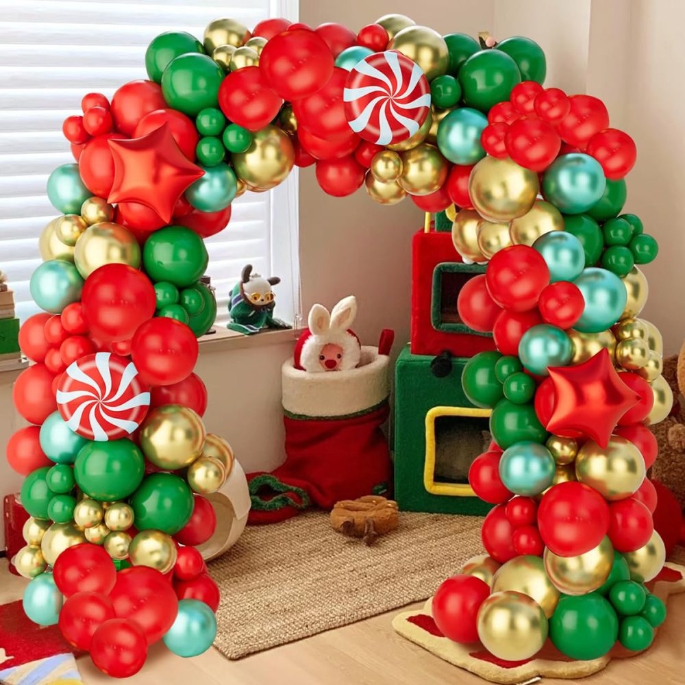 Christmas Balloon Arch Kit,146Pcs Red Green Gold Christmas Balloons Garland with Xmas Foil Candy Balloons Foil Star Balloons, Xmas Balloons for Christmas Party Decorations, Xmas Decorations, New Year - Image 5