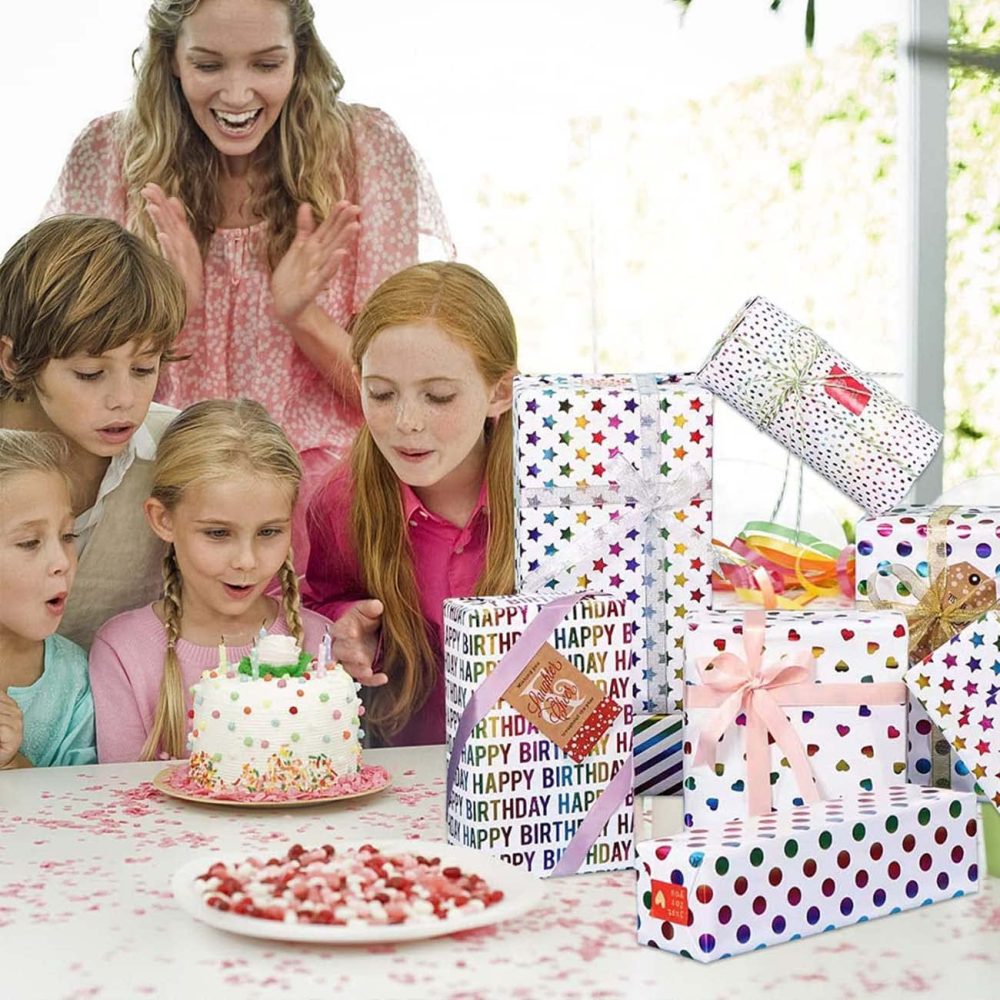 6 Sheets Colourful Gift Wrapping Paper 50 x 70cm,Birthday Rainbow Gilded Wrapping Paper - Image 6