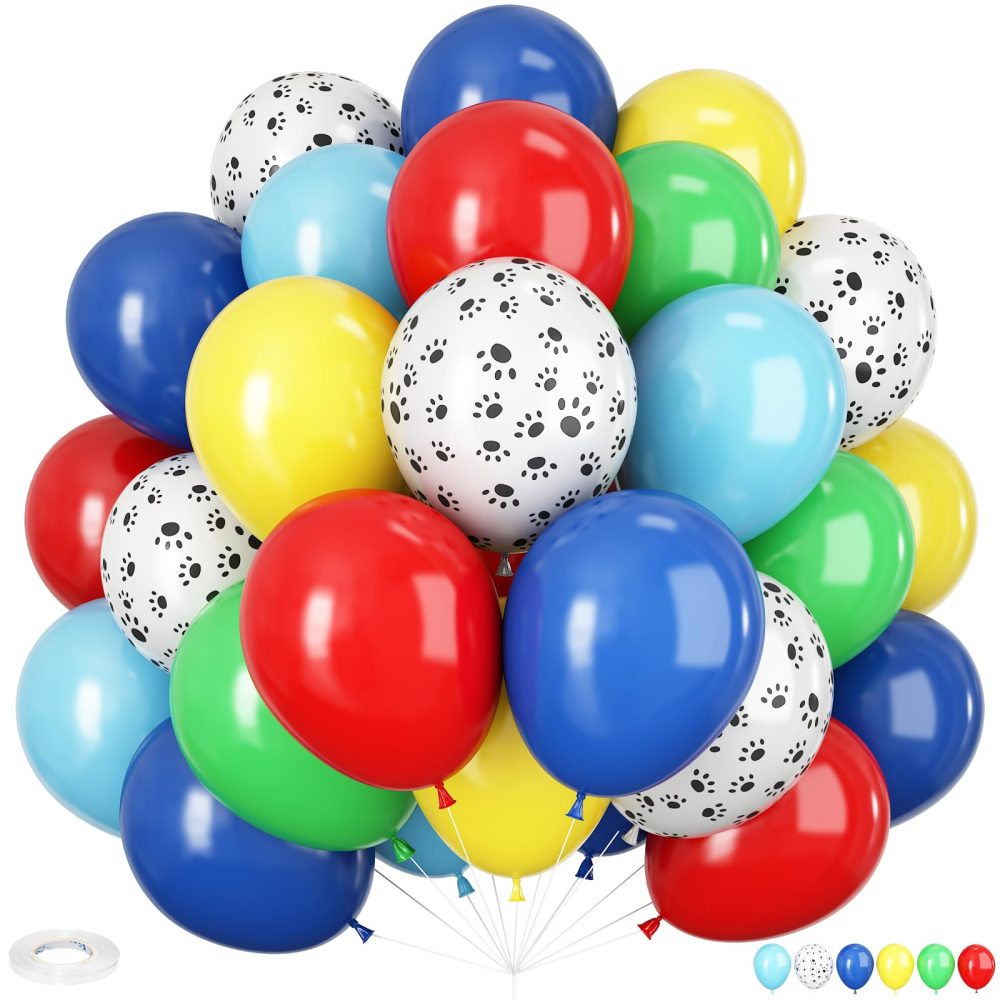 Dog Paw Balloons,12 Inch Blue Red Balloons 50Pcs Paw Print Balloons with Blue Red Yellow Green Balloons for Boys Birthday Baby Shower Dog Birthday Party Decoration