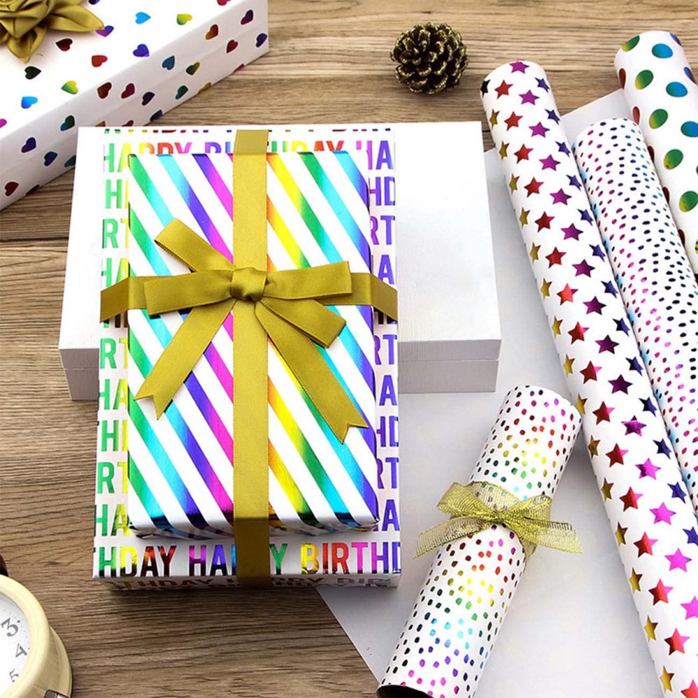 6 Sheets Colourful Gift Wrapping Paper 50 x 70cm,Birthday Rainbow Gilded Wrapping Paper - Image 3