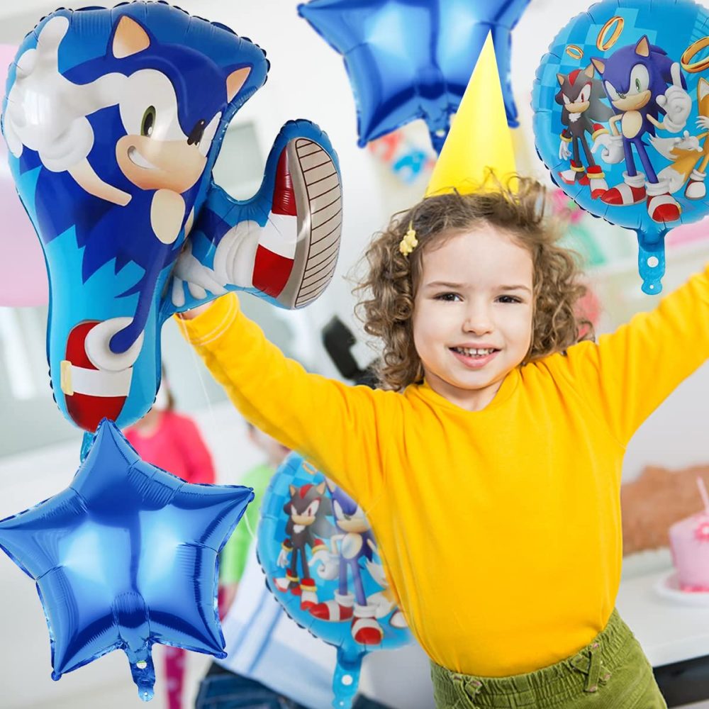 simyron 5 PCS Sonics Party Balloons Sonics Balloons Sonics Party Supplies The Hedgehog Shaped Character Foil Balloon for Kids Birthday Party Decor for Boys Girls - Image 3