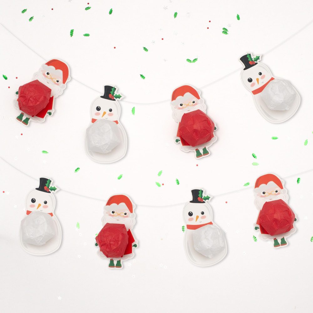 PUKKA party Christmas Paper Balloon Garland – Printed Santa and Snowman Stitched Banner with Red and White Balloons and Sticker Sheet for Festive Home and Office Celebrations for Kids & Adults - Image 3