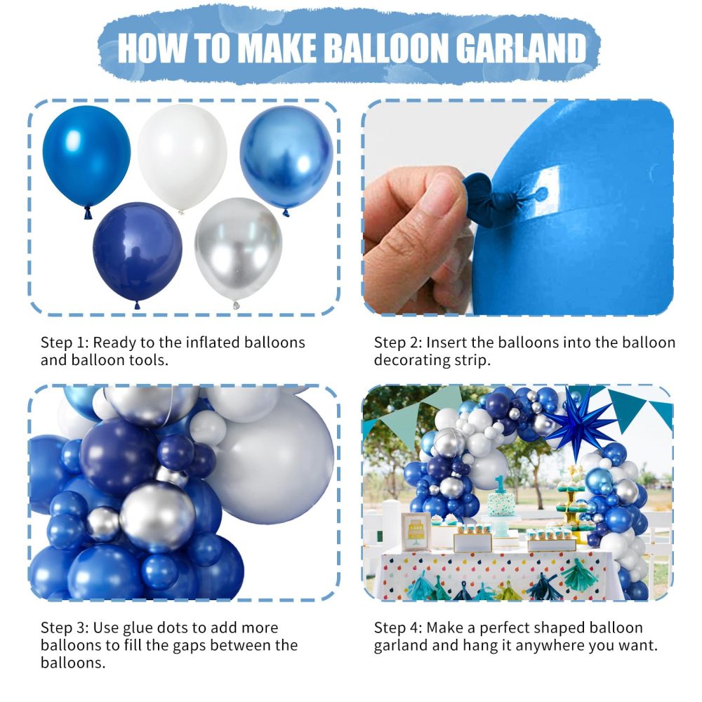 94pcs Blue Balloon Arch Kit Navy Blue and White Balloons Garland Kit with Metallic Silver 4D Starburst Foil Balloon Birthday Party Balloons for Boys Men Baby Shower Wedding Graduation Party Decoration - Image 2