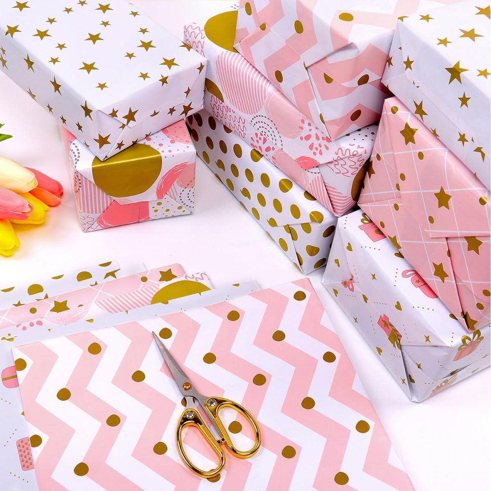 Wrapping Paper Sheets, 12 Sheets Birthday Wrapping Paper for Girls Women Female, Pink and Gold Foil Gift Wrapping Paper Gift Wrap for Birthday, Wedding, Valentine's Day, Party, Baby Shower, 70 X 50CM - Image 7