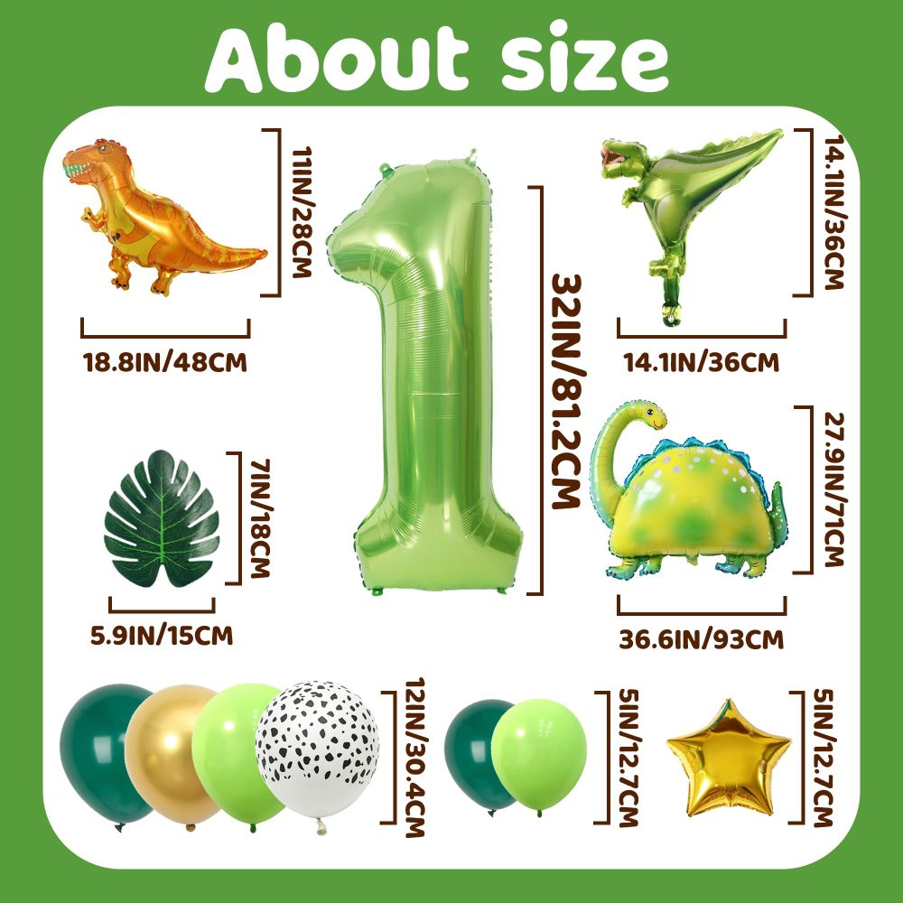 1st Birthday Decorations Dinosaur Balloons - 32 Pieces Dinosaur Birthday Party Decor Dinosaur Foil Balloon Number 1 Star Balloon Green Latex Balloon for Kids Boys Birthday Party Jungle Themed Party - Image 6