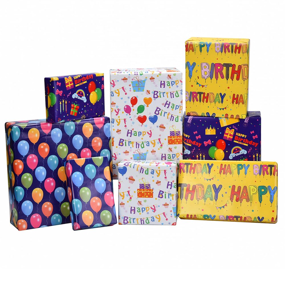 Birthday Gift Wrapping Paper, 8 Pack 70x50cm Folded Sheets with Free Birthday Card for Men, Women, Kids Presents Wrap - Image 9