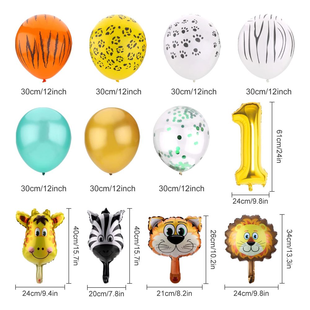 Hileyu 1st Kids Baby Birthday Party Decoration,Wild Forest Animal Foil Balloons,Safari Birthday Decoration Set,25xBalloons+1 Roll Glue Dots,Jungle Theme Animal Party Supplies for Boys Girls Birthday - Image 6