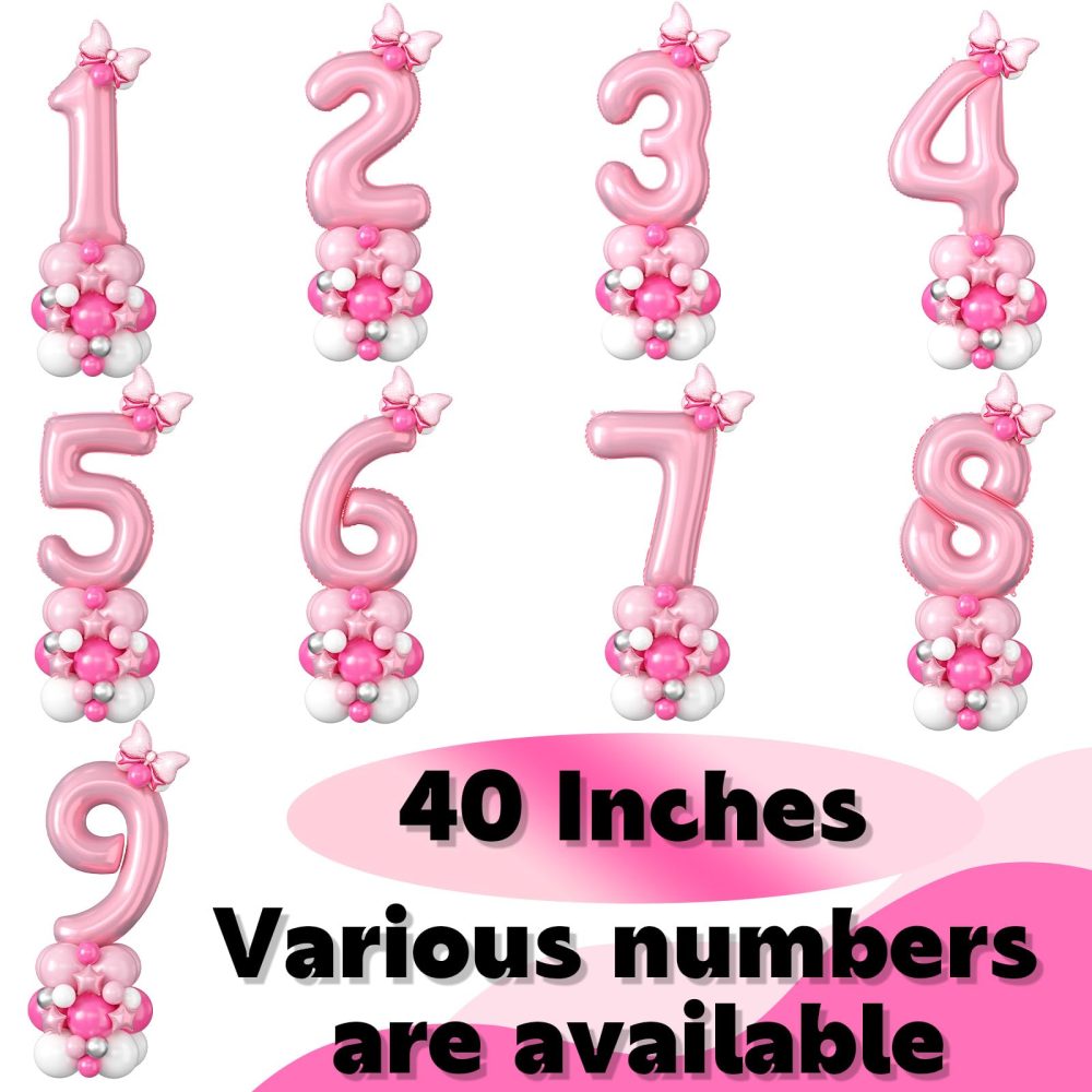 40 Inch Number 1 Balloon Pink Number Foil Balloons Giant Number One Balloon Tower Large Pastel Baby Pink Helium Latex Digital Balloons Stack for Girls First 1st Birthday Baby Shower Anniversary Party - Image 2