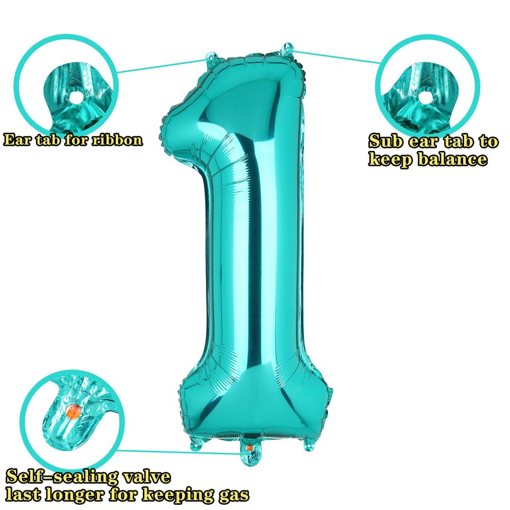 40 Inch Large Teal Number 1 Mylar Balloons Giant Tiffany Blue Helium Foil Balloon for Birthday Party Supplies Decoration - Image 7