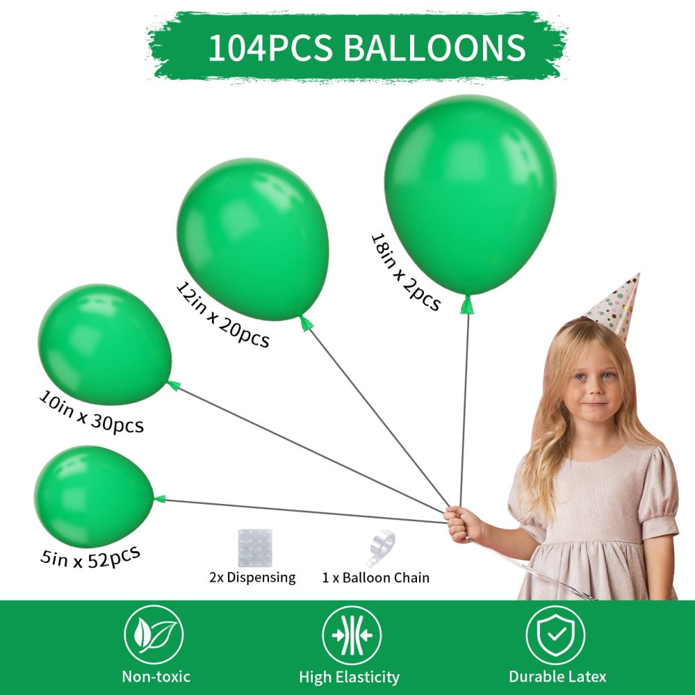 Biapian Dark Green Balloons, 104PCS Balloon Garland Arch Kit With 18/12/10/5 Inch Matte Latex Party Balloons Different Sizes, for Birthday Baby Shower Jungle Forest Decorations, Medium - Image 8