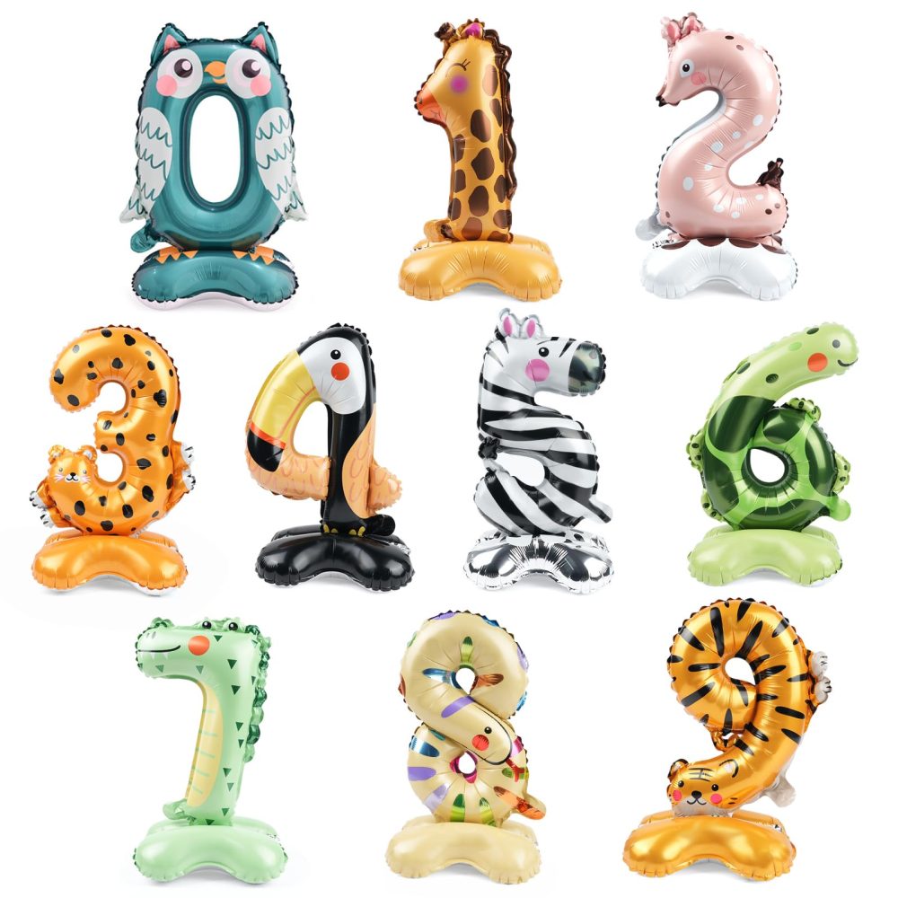 OSDUE 10 PCS Number Balloons Kids Party Supplies, Cute Animal Birthday Decorations, Owl, Giraffe, Fox, Leopard, Zebra, Turtle, Crocodile, Snake, Tiger, Animal Ballons for Baby Shower Birthday Supplie - Image 2