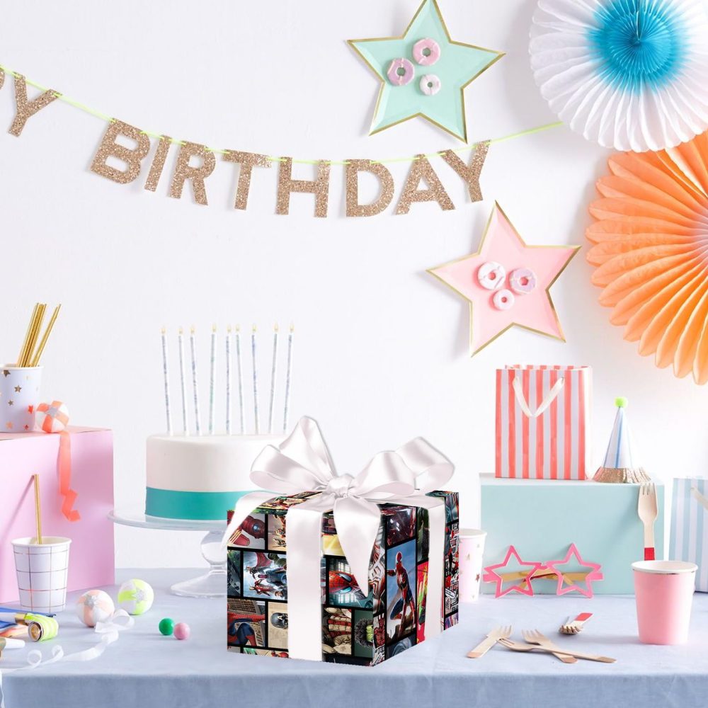 5 Sheets Hero Wrapping Paper, 70cm x 50cm Premium Theme Gift Wrapping Paper, Themed Birthday Wrapping Paper Boys Girls Designed for Birthday Gift, Theme Party Gift - Image 2