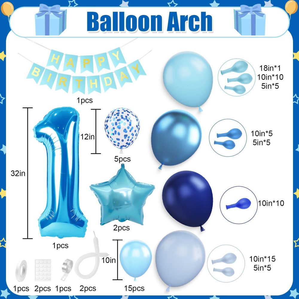 1st Birthday Decorations for Boys, Blue Number 1 Star foil Balloon and Dark Blue Baby Blue Confetti Balloons 1st Birthday Arch Kits, Birthday Banner for Baby Boys 1 Year Old Birthday Party Decorations - Image 7