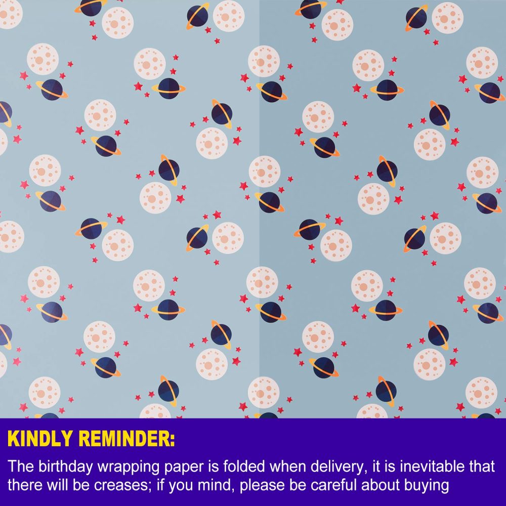 PLULON 6 Sheets Gift Wrapping Paper Birthday, Boys Outer Space Design Wrapping Paper for Kids Present Birthday Party and Baby Shower (Outer space/6 sheets) - Image 6