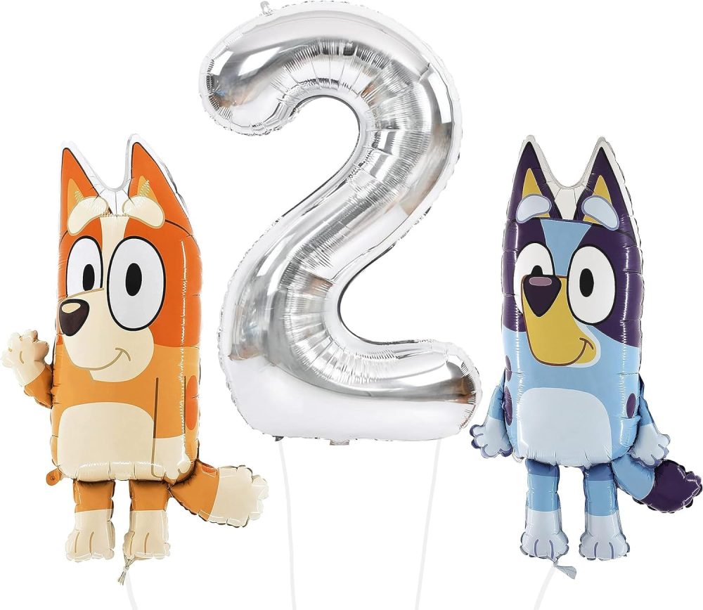 Toyland® Bluey & Bingo Foil Balloon Pack - 2 x 32" Character Balloons & 1 x 40" Number Balloon - Kids Party Decorations