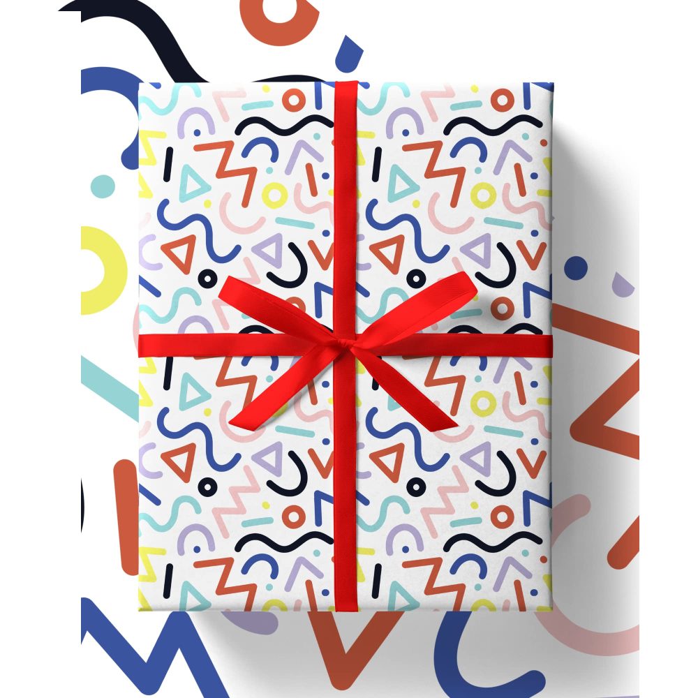 White Doodle Wrapping Paper - HUGE 84cm x 60cm Premium Eco Birthday Gift Wrap for Birthdays, Kids, Boys, Girls, Men and Women (4 Sheets & 4 Tags)