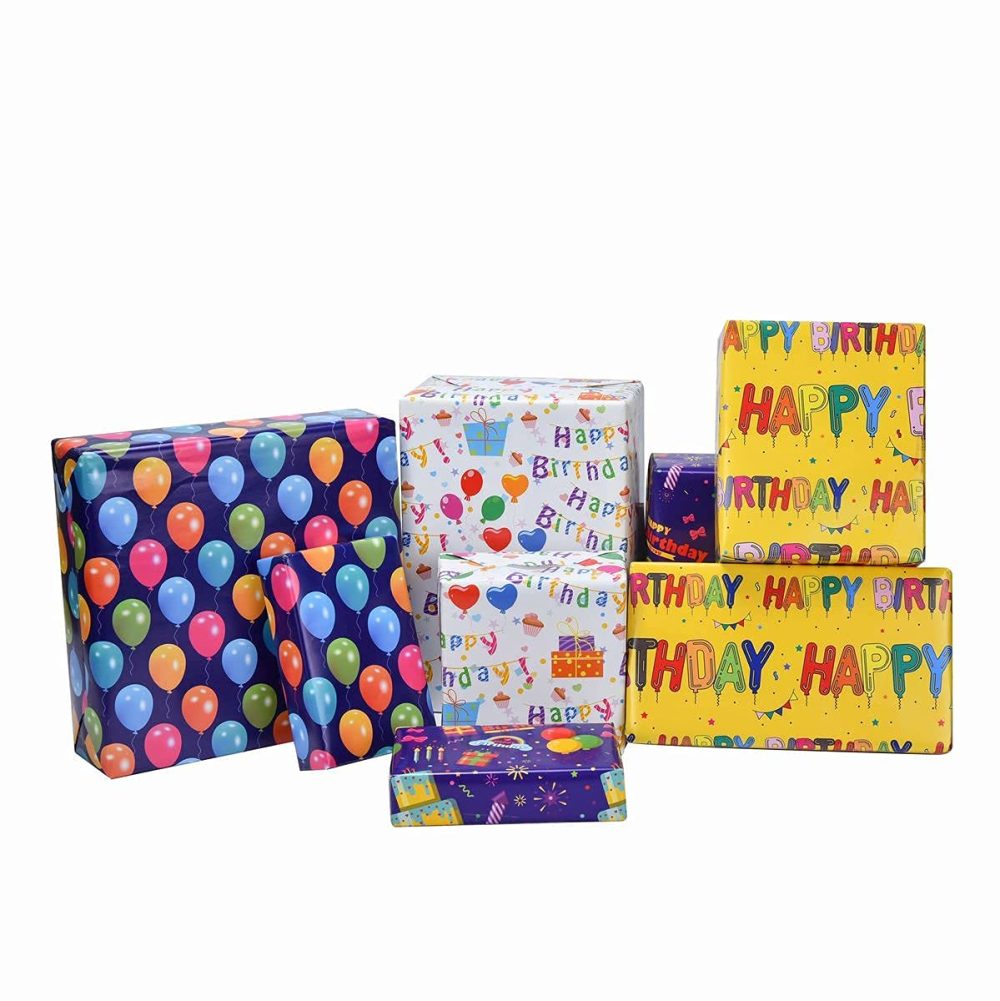 Birthday Gift Wrapping Paper, 8 Pack 70x50cm Folded Sheets with Free Birthday Card for Men, Women, Kids Presents Wrap - Image 2