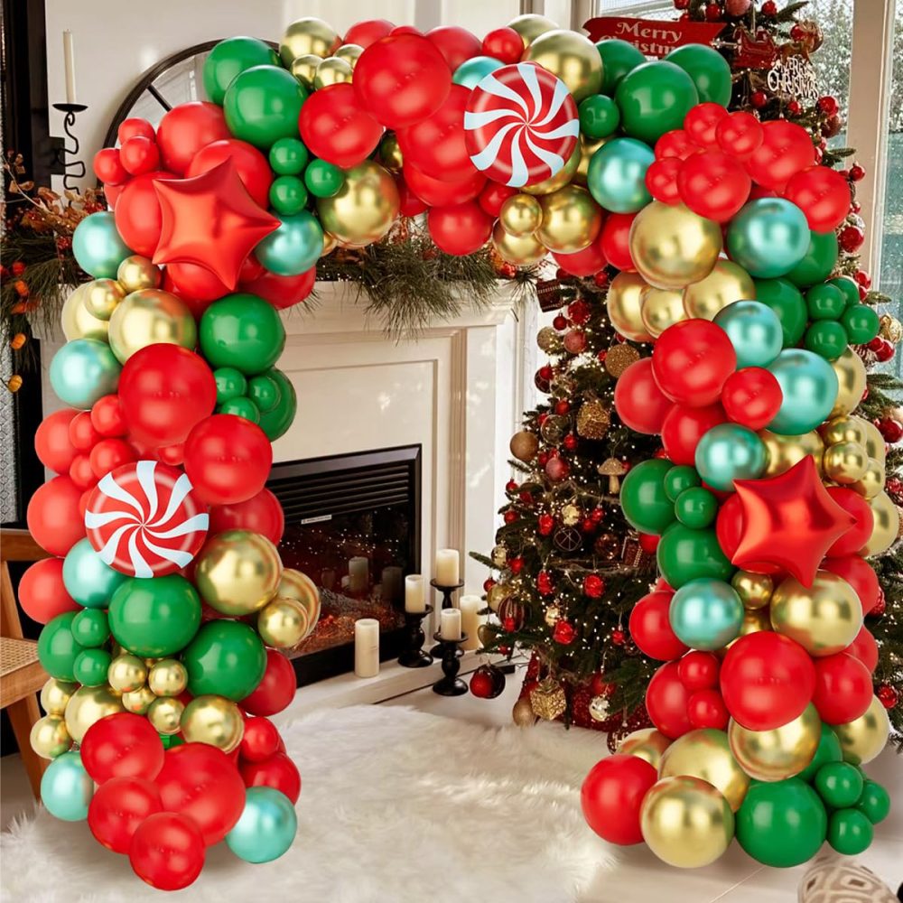 Christmas Balloon Arch Kit,146Pcs Red Green Gold Christmas Balloons Garland with Xmas Foil Candy Balloons Foil Star Balloons, Xmas Balloons for Christmas Party Decorations, Xmas Decorations, New Year - Image 7