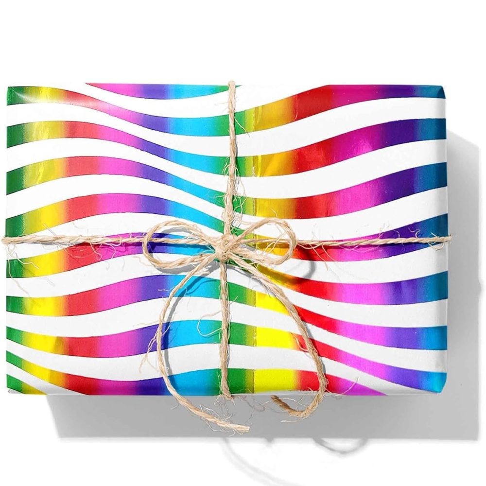 Ainmto Rainbow Shiny Birthday Wrapping Paper Roll - 3 Different Design(43cm x 3M Per Roll) - Perfect for Birthday Gift Wrapping, Craft - Image 2