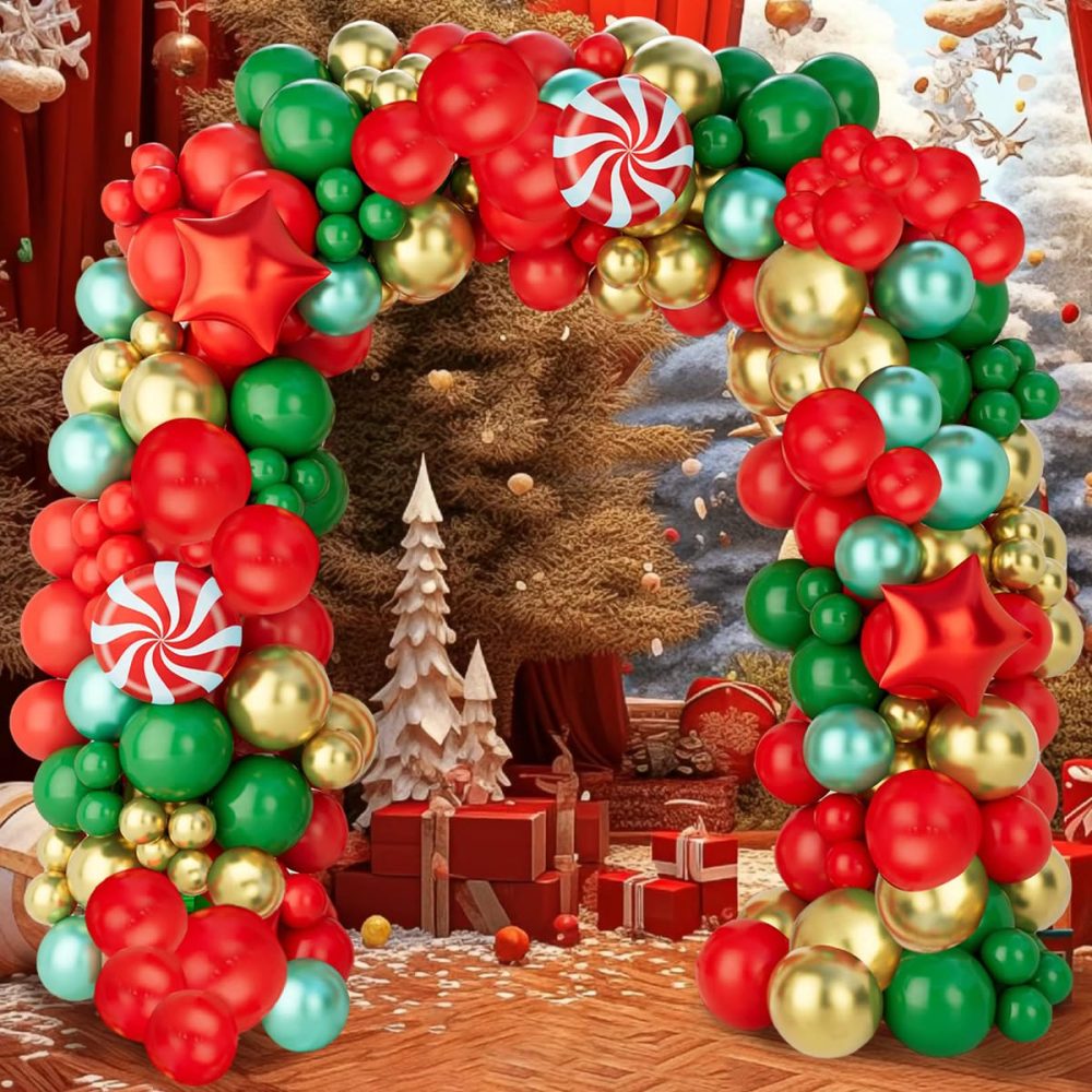 Christmas Balloon Arch Kit,146Pcs Red Green Gold Christmas Balloons Garland with Xmas Foil Candy Balloons Foil Star Balloons, Xmas Balloons for Christmas Party Decorations, Xmas Decorations, New Year - Image 2