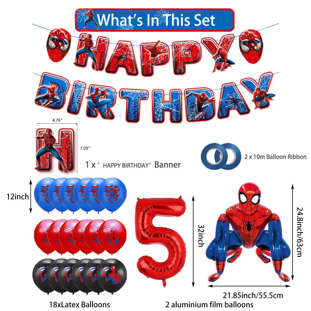 Spiderman Balloon Party Decorations - Spider Hero 5 year Happy Birthday Banner Spiderman Large Foil Balloons for Kid's Boys, girls Superhero Themem Party Decor Supplies (5th) - Image 7