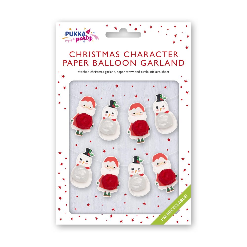 PUKKA party Christmas Paper Balloon Garland – Printed Santa and Snowman Stitched Banner with Red and White Balloons and Sticker Sheet for Festive Home and Office Celebrations for Kids & Adults - Image 6