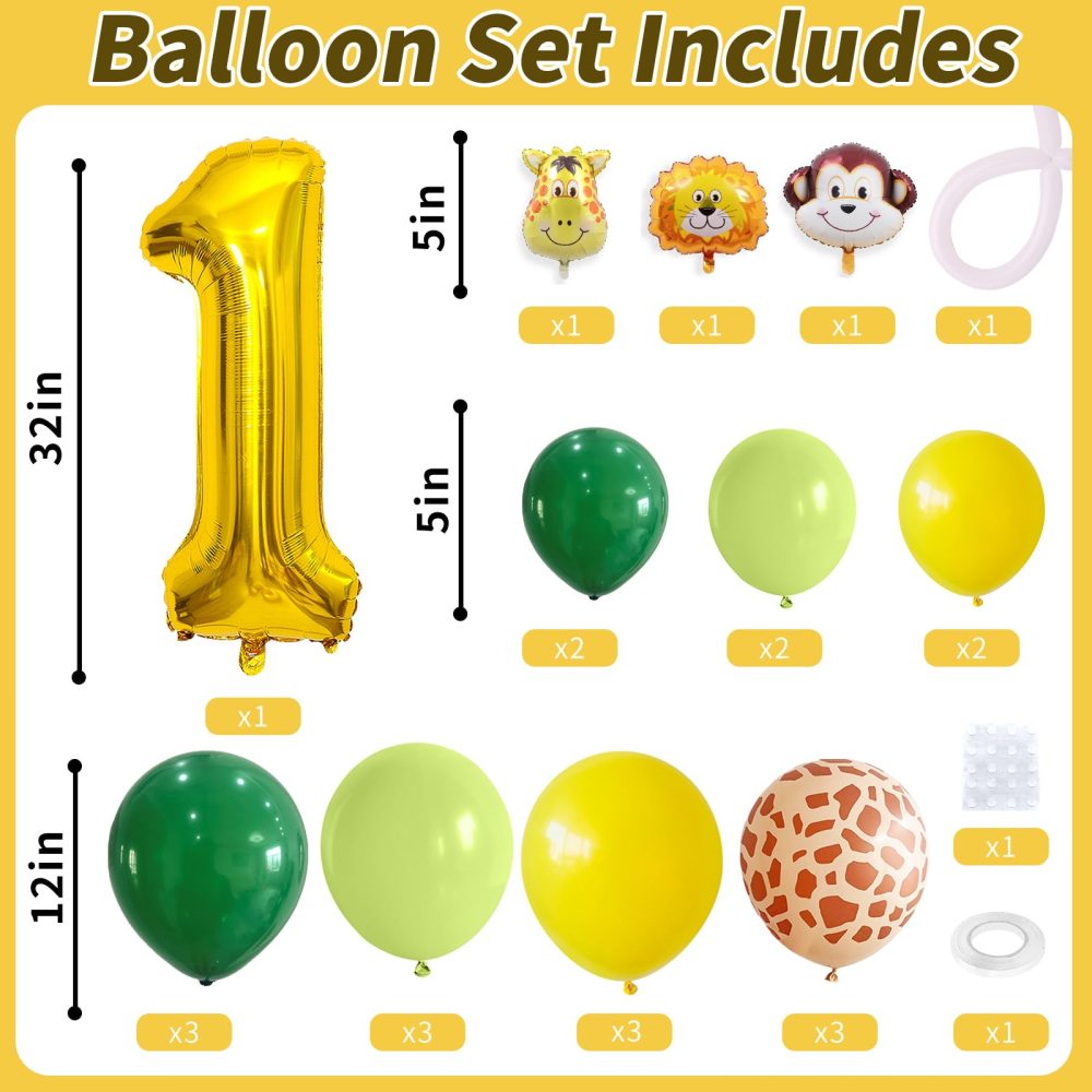 Safari Jungle Balloons for 1st Birthday Boys Girls, Jungle Theme First Birthday Decoration with Gold Number Balloon 1, Animal Print Balloons for Wild One Tropical Theme Party Supplies Baby Shower - Image 6