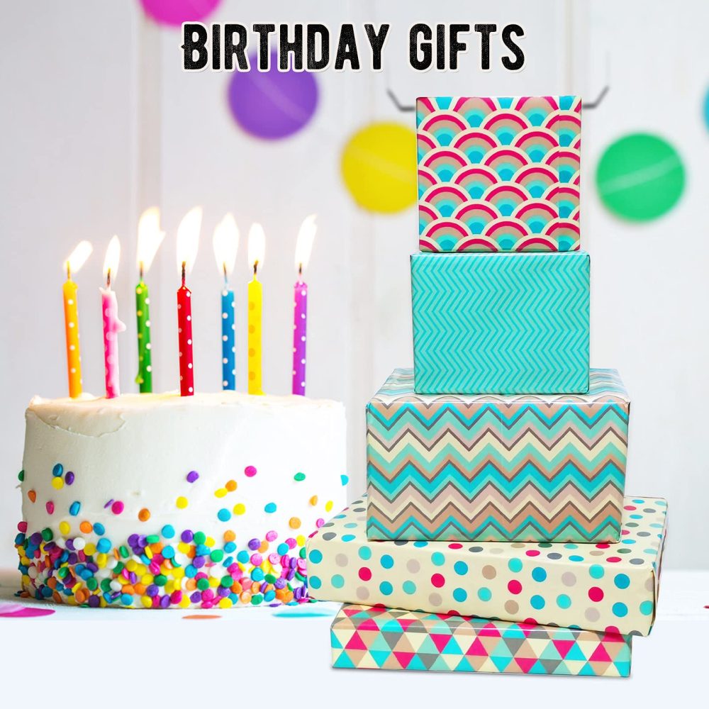 Wrapping Paper Sheets-Birthday Wrapping Paper Set Included 6 Gift Wrap Papers with Sticker,Ribbon-Eco Present Gift Wrapping Paper Birthday for Women,Men,Female,Girl,Boy,Adult,Any Occasion - Image 6