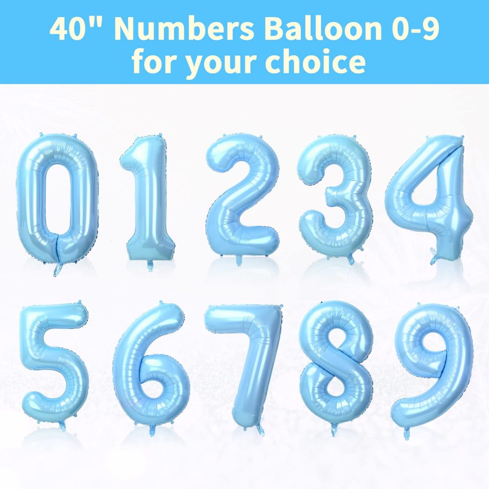 40" Baby Blue Number 1 Balloon for Birthday Party Decorations, Large Self Inflating Helium Foil Number Balloons 0-9 for Age Balloons/Anniversary/Celebration Balloons Decorations (Baby Blue#1) - Image 6