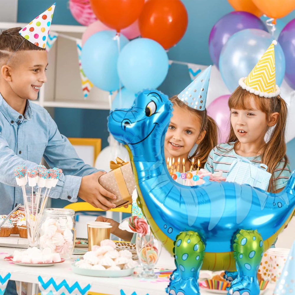 3D Dinosaur Balloon for Birthday Party Decorations, Kids Dinosaur Party Balloon, Aluminium Foil Balloons for Birthday Party Animal Theme Party,Long-Necked Dinosaur Blue - Image 2