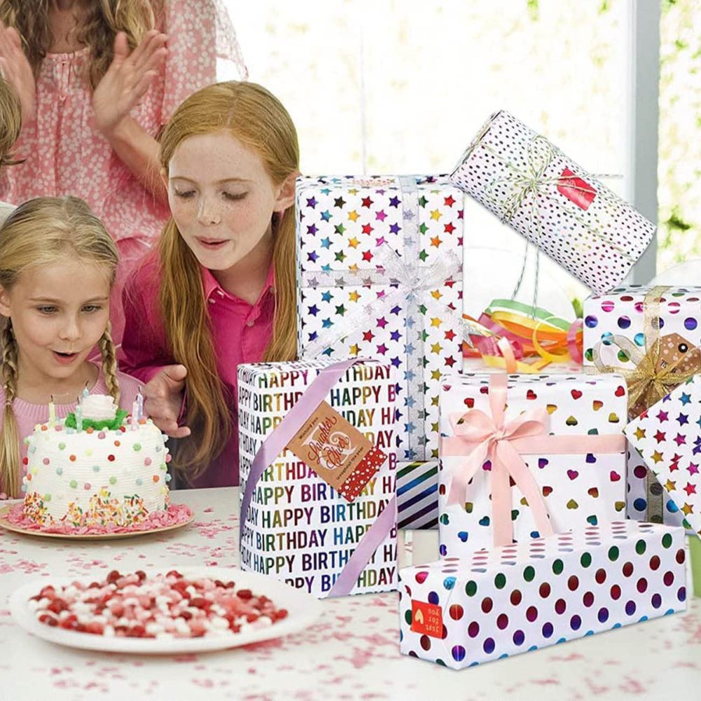 3 Roll Colourful Wrapping Paper(43cm x 3m),Rainbow Birthday Gift Wrapping Paper for Christmas,Birthday - Image 2