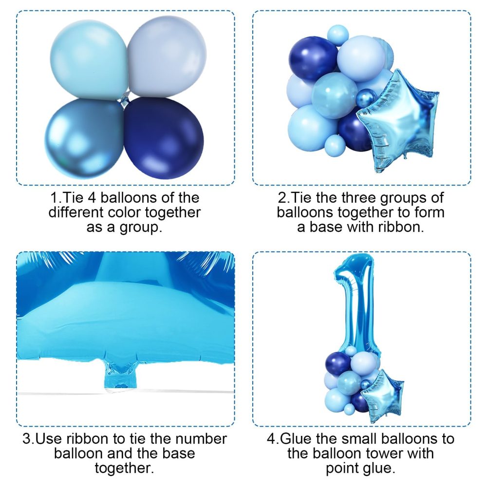 1st Birthday Decorations for Boys, Blue Number 1 Star foil Balloon and Dark Blue Baby Blue Confetti Balloons 1st Birthday Arch Kits, Birthday Banner for Baby Boys 1 Year Old Birthday Party Decorations - Image 2