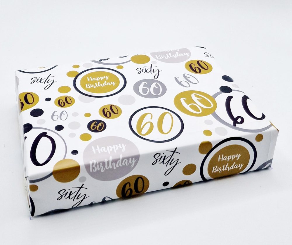2 Sheets 60th Birthday Wrapping Paper Age 60 Birthday Gift Wrap Paper Male/Female Gold Black and Silver (PA)