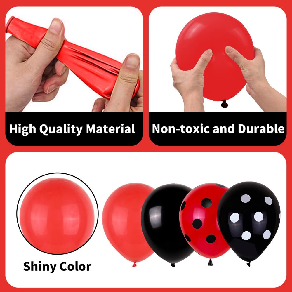Ladybug Balloons, 60pcs Red Black Polka Dots Balloons Matte Black and Red Balloons Black and White Polka Dot Latex Balloons for Ladybug Birthday Jungle Party Wedding Baby Shower Graduation - Image 5
