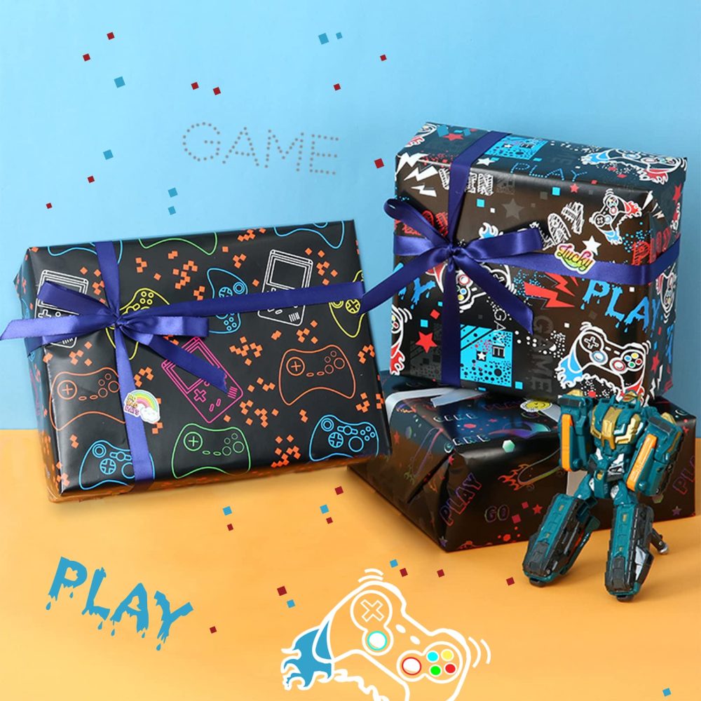 Jatidne Gaming Wrapping Paper with Gift Tags Boys Gift Wrap for Birthday Present Recyclable Paper 6 Sheets - Image 6