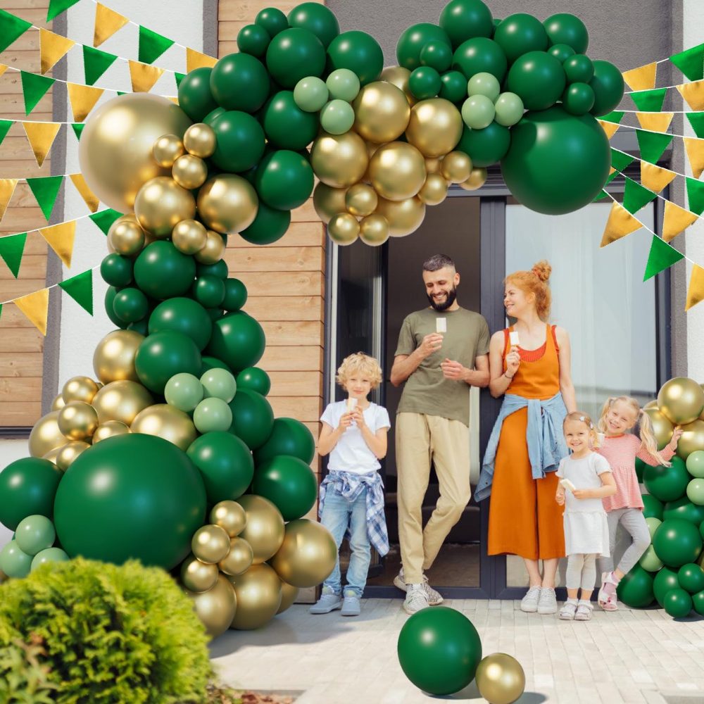 Green Gold Balloon Arch Kit, 128pcs Emerald Green Metallic Gold Balloon Garland, Forest Dark Green Sage Green Balloons for Birthday, Baby Shower, Gender Reveal, Wedding, Jungle Party Decorations - Image 4
