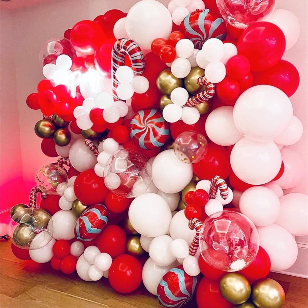 Christmas Foil Balloons, 9 Pieces 18 Inch Red Christmas Candy Round Swirl Mylar Foil Balloons with Ribbon, Large Xmas Candy Helium Balloons for New Year Holiday Candy Theme Birthday Party Decorations - Image 5